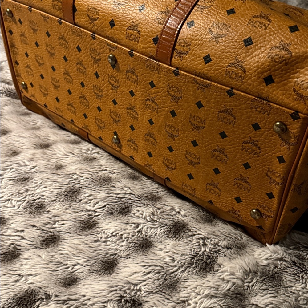 MCM Brown Visetos Monogram Large Size Duffel Bag with Leather Trim 🔥 - Picture 8 of 16